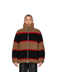 Brown Horizontal Striped Fleece Zip Sweater