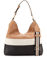 Tory Burch Duet Striped Leather Hobo Bag