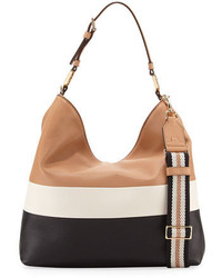 Tory Burch Duet Striped Leather Hobo Bag