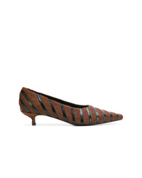 Brown Horizontal Striped Leather Pumps