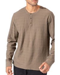 Brown Horizontal Striped Long Sleeve Henley Shirt