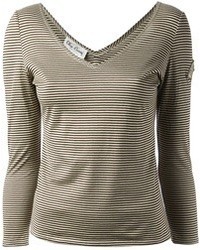 Brown Horizontal Striped Long Sleeve T-shirt