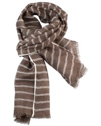 Pisu Bazaar Brown And Natural Woven Linen Stripe Scarf