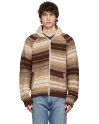 Brown Horizontal Striped Shawl Cardigan