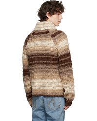 ERL Brown Wool Zip Up Sweater