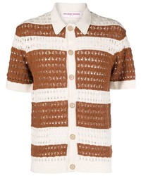 Brown Horizontal Striped Short Sleeve Shirt