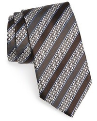 Brown Horizontal Striped Silk Tie