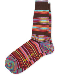 Robert Graham Copper Striped Socks Dark Brown