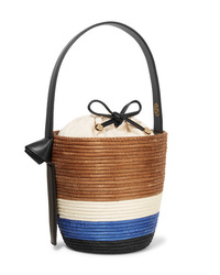 Brown Horizontal Striped Straw Tote Bag