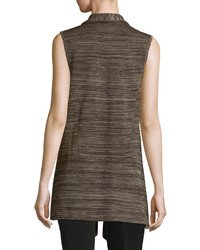 Ming Wang Striped Open Front Vest Brown