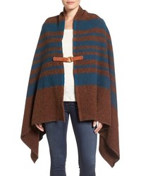 Brown Horizontal Striped Wool Poncho