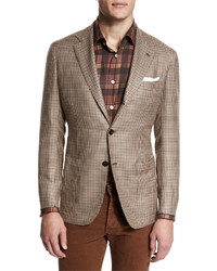 Kiton Houndstooth Two Button Cashmere Jacket Tanbrown