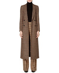 SUISTUDIO Anna Houndstooth Long Double Breasted Wool Blend Coat