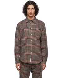 Brown Houndstooth Flannel Long Sleeve Shirt