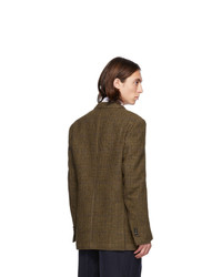 Drakes Brown And Green Wool Houndstooth Blazer
