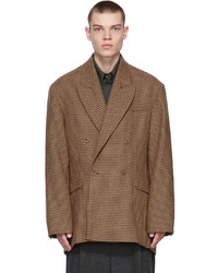 Brown Houndstooth Wool Double Breasted Blazer