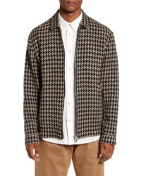Brown Houndstooth Wool Shirt Jacket