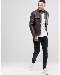 Asos Brand Leather Jacket With Chest Pocket