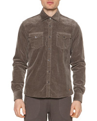 Tomas Maier Cord Button Down Shirt Jacket Dust Brown