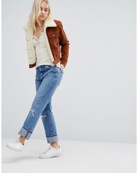 Asos Petite Petite Cord Cropped Jacket With Borg In Rust