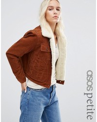 Asos Petite Petite Cord Cropped Jacket With Borg In Rust