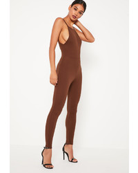 Missguided Brown Crepe Low Back Ankle Grazer Unitard Romper