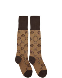 Gucci Brown And Beige Gg Long Socks