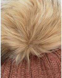 Pieces Knitted Pom Beanie In Copper Pink