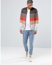 Asos Knitted Bomber With Block Stripes