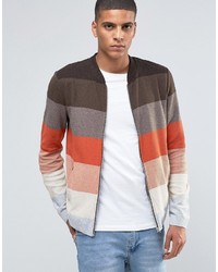 Asos Knitted Bomber With Block Stripes