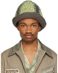 Nicholas Daley Green Brown Hand Crochet Bucket Hat