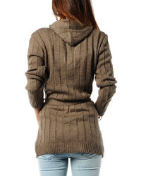 Brown Cable Knit Tie Waist Cardigan