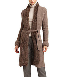 Armani Collezioni Fur Trimmed Wool Cashmere Knit Cardigan