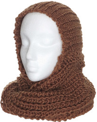 Light Brown Chunky Knit Hooded Scarf