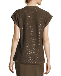 Misook Collection Cap Sleeve V Neck Sequined Knit Tunic Hazelblack