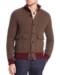 Brown Knit Wool Bomber Jacket