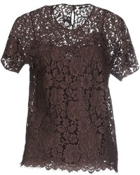 Brown Lace Short Sleeve Blouse