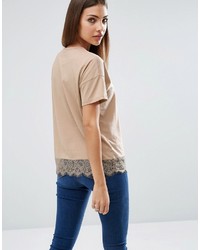 Asos Lace Trim Short Sleeve T Shirt
