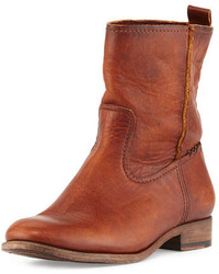 Frye Cara Short Leather Boot Cognac