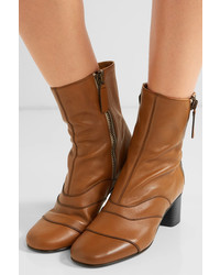 Chloé Paneled Leather Ankle Boots Tan