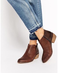 Dune Penelope Brown Leather Flat Ankle Boots