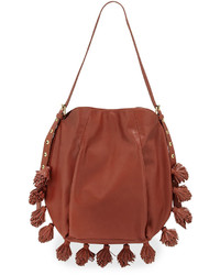 Cynthia Rowley Kassia Leather Tassel Hobo Bag Brandy