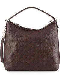 Gucci Miss Gg Ssima Leather Hobo Bag Chocolate Brown