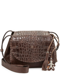 Henry Beguelin Molly Small Croc Stamped Messenger Bag Taupe