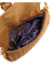 Neiman Marcus Woven Faux Leather Saddle Bag Cognac