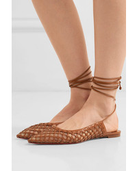 Christian Louboutin Cage And Curry Mesh And Woven Leather Point Toe Flats