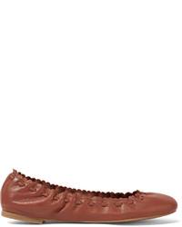 See by Chloe See By Chlo Scalloped Textured Leather Ballet Flats Brown