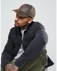 Asos Baseball Cap In Distressed Faux Leather Finish