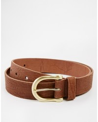 Asos Leather Jeans Belt With Gold Buckle