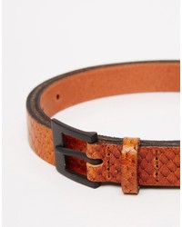 Asos Brand Skinny Smart Belt In Tan Snakeskin